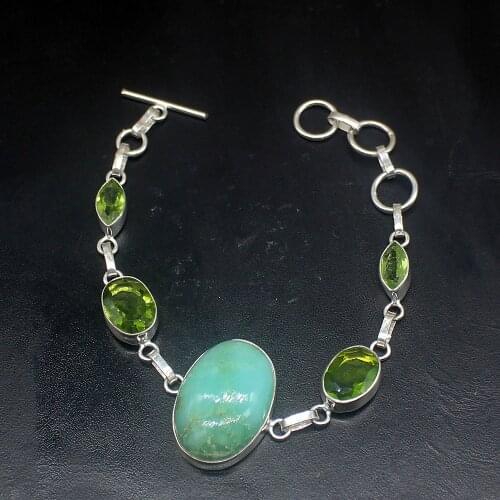 Gemstonefactory Jewelry Big Promotion Single Unique 925 Silver Green Peridot Jasper Lady Women Charm Bracelet 20cm 20213213