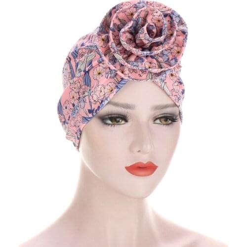 Printed Big Flower headscarf bonnet women turban hat turbante femme musulman india hat islamic head wrap turban