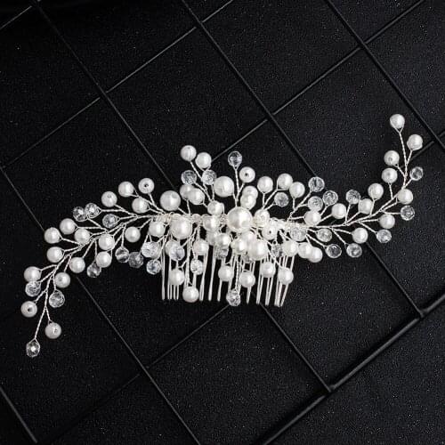Bride Hand-Inserted Comb Pearl Crystal Hair Comb Wedding Dress Accessories Headdress Bridal Jewelry