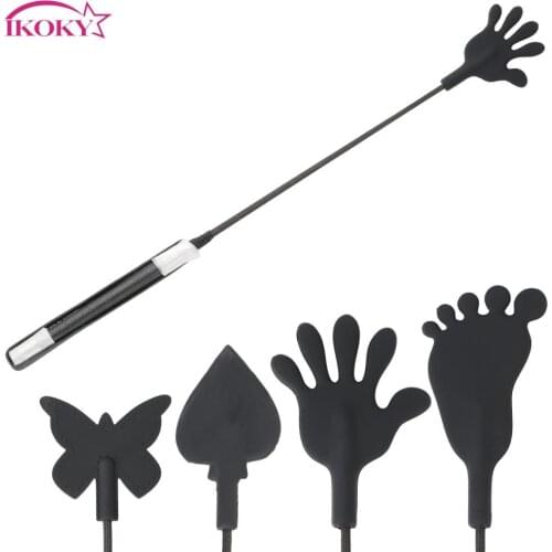 IKOKY Long Whip PU Leather Long Handle Flirting Slave SM Adult Games 55cm Spanking Paddle Sex Toys For Women Couple