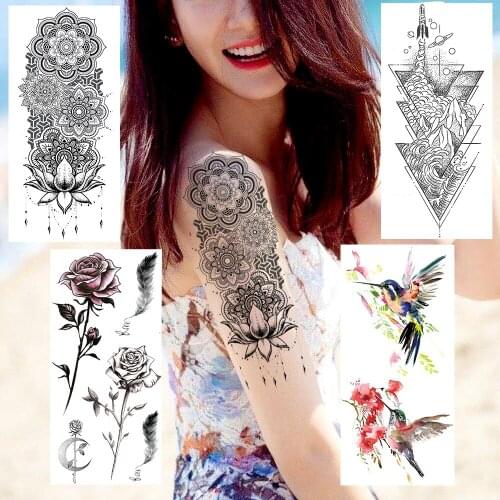 Fake Jewelry Temporary Tattoos Sticker Geometric Wave Flower Tattoos 3D Watercolor Hummingbird Fashion Body Art Tattoo For Adult