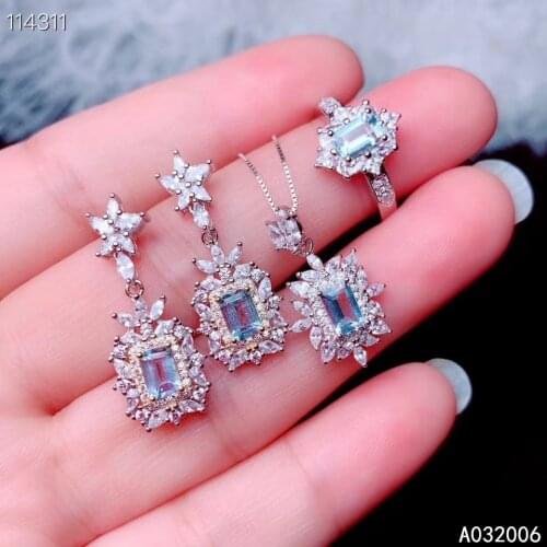 KJJEAXCMY fine jewelry 925 sterling silver natural Aquamarine earrings ring pendant necklace luxury ladies suit support test