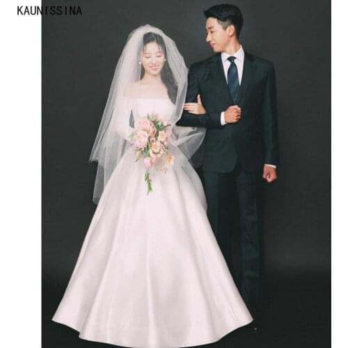 KAUNISSINA Wedding Dress Off Shoulder Three Quarter Sleeve Satin Mermaid Bride Dresses Romantic Princess Bridal Gown Custom Size