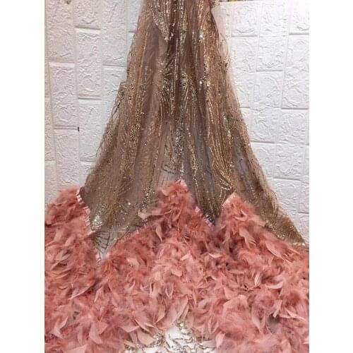 Beautiful feather embroidery African tulle lace fabric 3d flower mesh lace fabric high quality French lace party