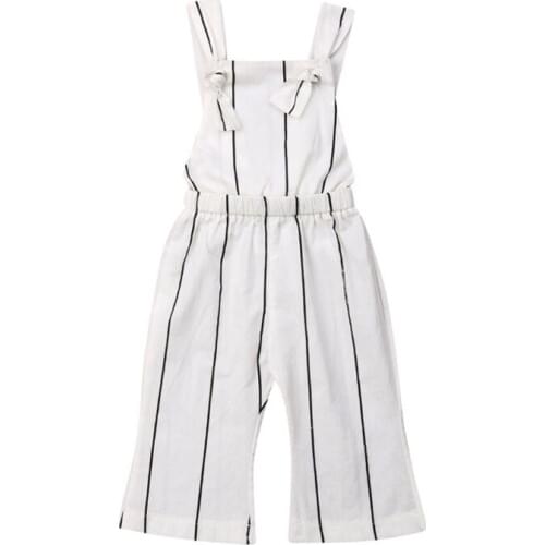 Summer Cute Toddler Kids Baby Girls Clothes Sleeveless Striped Belt Jumpsuit Playsuit One-Pieces Outfits