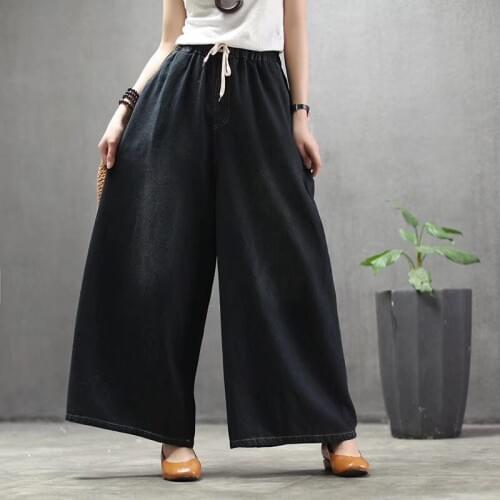 Best Seller Brand Wide Leg Pants Female Fashion High Waist Jeans Woman Streetwear Washed Loose Casual Pants Blue Plus Size New