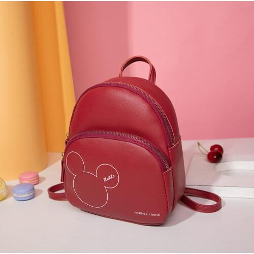 2021 Disney Fashion Womens Backpack PU Mickey Mouse Head Print Mini Shoulder Bags 6 Colors Trend Girls Schoolbag Birthday Gift