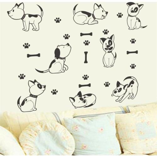 Naughty Dogs Playing Bones Wall Stickers For Home Decoration Kids Room Bedroom Pet Animals Mural Art Diy Pvc Decal Posters