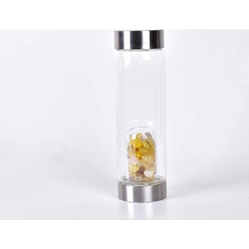 Natural Quartz Glass Infused Crystal Aquamarine Gemstone sport Water Bottle With Crystal