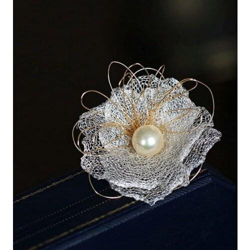 NEW 2021 handmade jewelry natural freshwater pearl net big flower luxury brooch pin lady jewelry gift