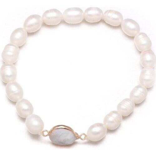 New Freshwater 100% natural white pearl bracelet zinc alloy jewelry provides the best birthday gift for women size 19cm
