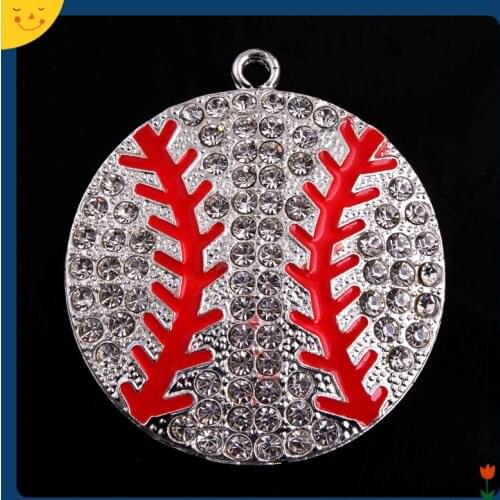 OYKZA Fashion Jewelry Yellow/Clear color 45mm 5pcs Zice Alloy baseball Rhinestone Pendants for Beads Necklace Making