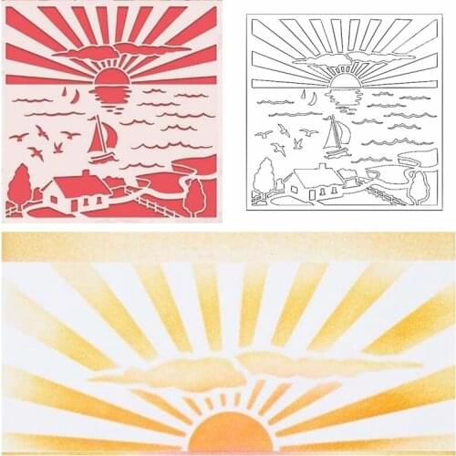 6x6inch Sea Scene Plastic Stencils For DIY Scrapbooking Decorative Embossing Paper Card Craft Plastic Template Drawing Sheet