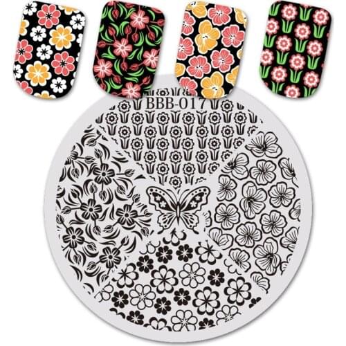 BeautyBigBang Stamping Plate Round Nail Art Floral Butterfly Pattern Stamping Plate For Nail Polish Template Mold BBB 017