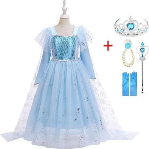Princess Girls Elsa Dress Anna Kids Christmas Carnival Party Clothing For Children Snow Queen Elza Costumes Vestidos Halloween