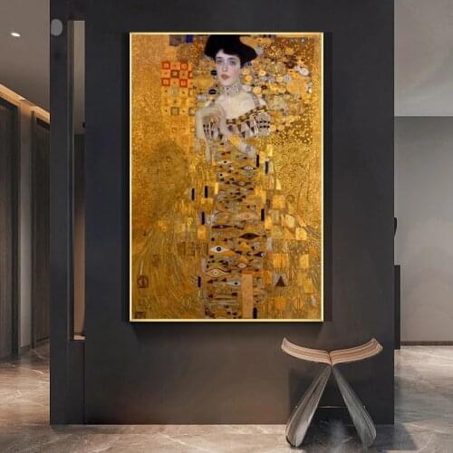 Gustav Klimt Kiss Paintings Portrait of Adele Bloch Canvas Paintings Wall Posters and Prints Aesthetic for Living Room Cuadros