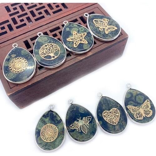 Birdseye Pendant Dark Green Water Drop Shaped Edge Charms for Jewelry MakingDIY Necklace Bracelet Accessories Wholesale