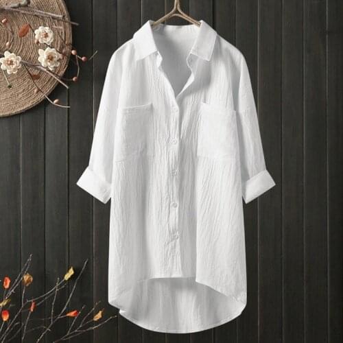 Casual Loose Cotton Linen Women Shirts 2021 Spring Collar Plus Size Blouse Long Sleeve Buttons White Shirt Women Tops Streetwear