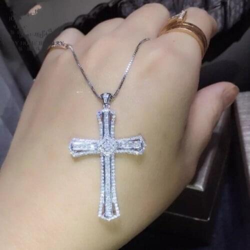 Luxury 925 Sterling Silver Exquisite Bible Jesus Cross Pendant Diamond Necklace for Women Crucifix Charm Topaz Gemstone Jewelry
