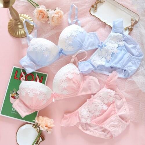 Sexy lingeries sweet water soluble flower lenjerie female small breasts gathered regiseno suit loli girl soft bralette