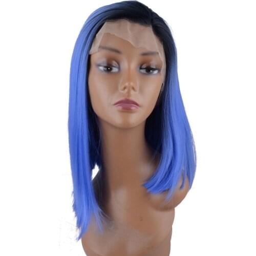 StrongBeauty Lace Front Wig Blue Medium Length Straight Hair Synthetic Heat Resistant Fiber Womens Full wigs