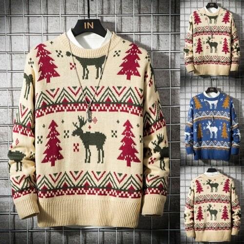 Mens Christmas Sweater Fashionable New Snow Flower Print Round Neck Blouse Dropshipping Fashion Work Clothes Winter Selling