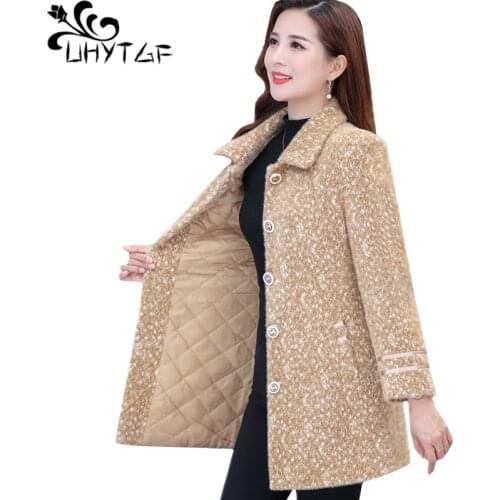 UHYTGF Winter Coat Womens Quality Mink Fleece Woolen Jacket Fashion Single-Breasted Thicken Casual Warm Plus Size Outerwear 1341