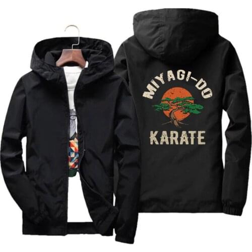 Cobra Kai Retro Sleeve Kung Fu Miyagi Do Bonsai Tree Karate Kid Mens Thin Windbreaker Sports Zipper Hooded Coat Bomber Jacket