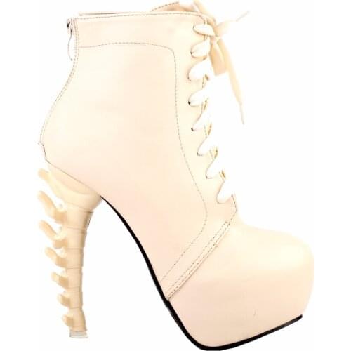 LF80647 Visualizza storia Punk nero Lace Up stivaletti piattaforma del alto osso fibbia 4/5/6/7/8/9/10