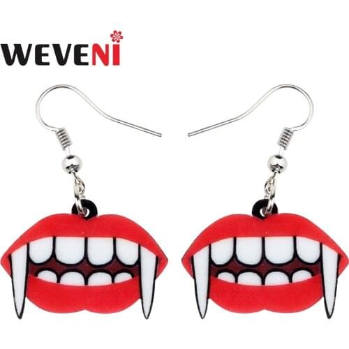 WEVENI Acrylic Halloween Vampire Lips Earrings Drop Dangle Big Long Party Decoration Jewelry For Women Girls Ladies Gift Brincos