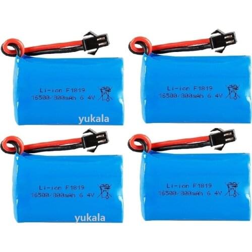 YUKALA 1-4pcs high speed RC truck RC car RC boat battery 6.4v 800mah Li-ion battery SM plug 16500/800 6.4V