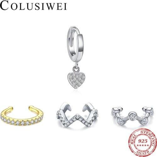 Colusiwei Vintage Round-Shape Bright Zirconia Geometric Clips Earring 925 Sterling Silver Ear Cuff for Women 1PCS Jewelry Gift