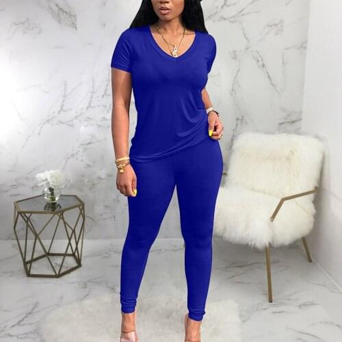 S-XXL Womens Causal 2 Piece Club Outfits Workout V Neck Tops Shirt Sexy Legging Biker trousers Set