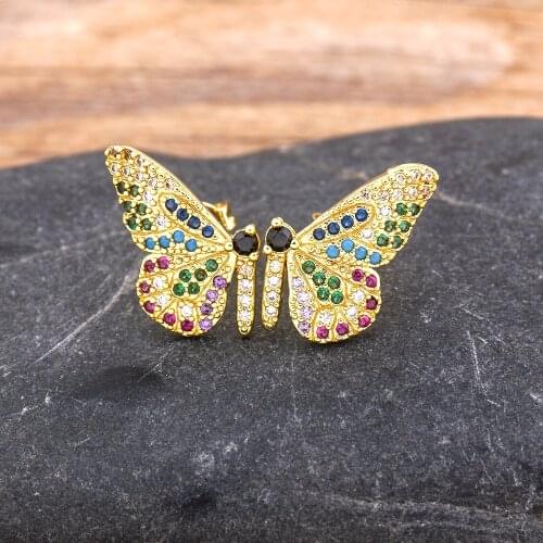 New Fashion 28 Styles Cute Rhinestone Rainbow Color Butterfly Stud Earrings For Women Girls Best Party Wedding Jewelry Gifts