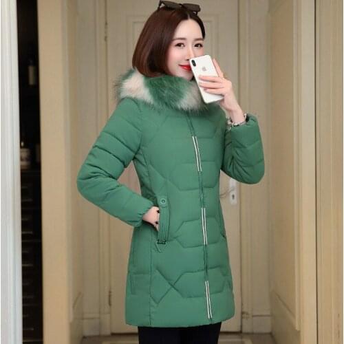 Womens winter coat cotton coat womens mid-length mom coat Korean version down jacket wool tie hat womens