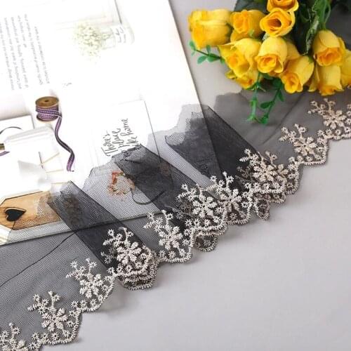 1Yards Latest Gold Laces Black Mesh Lace Fabric Embroidery Lace Fabric Bridal Dress 9cm Ribbon Sewing Wedding Trim encajes PL8