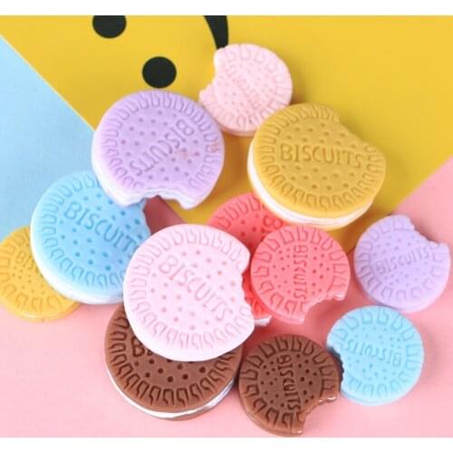 10Pcs Mini Cute Cream Biscuits Flat Back Resin Cabochons Embellishment DIY Craft Scrapbooking Phone Hair Bow Clips Decor