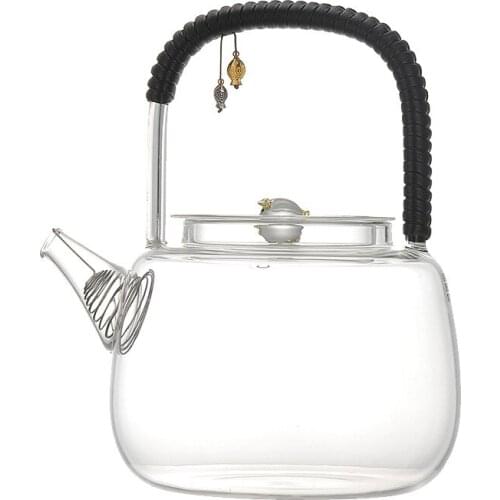 1200ml Large Heatable Glass Kettle Household Cooking Teapot Filtering Flowers Heat-Resistant Glass Handle Kettle Set