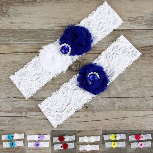 2pcs/Lot Popular Wedding Garters Set Royal Blue Beaded Bridal Toss Garter White Lace Customize Keep Garter