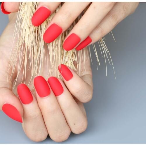 24pcs New fashion cute candy oval excellent touch design Matte fake nails red LP63
