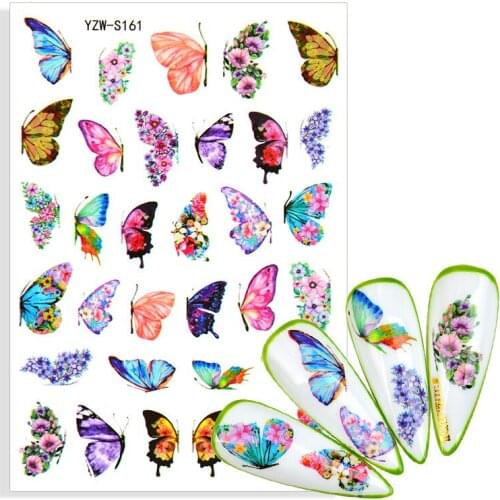 3D Nail Sticker Decals Self-adhesive Stickers for Nails Gradient Blue Butterfly Flower Stickers DIY Manicure Nail Art Decoration