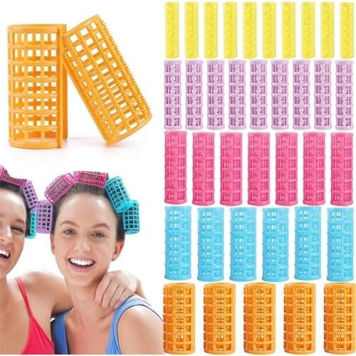 50 Pcs Snap On Hair Roller Plastic Self-Holding No Heat Curlers Clips For Long Hair Short Hair Styling Salon Hair Curling Tool