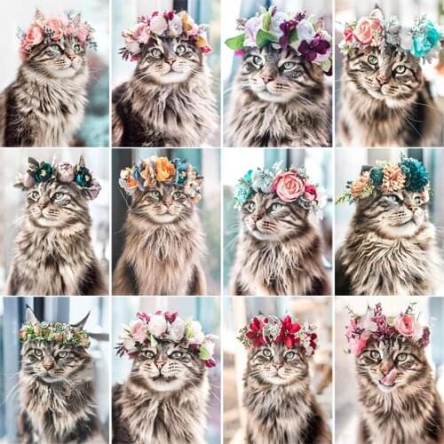 5D Diamond Painting Full Drill Kit Cat Flower Animals Squirrel Square Diamond Embroidery Mosaic Cross Stitch Home Craft Decor