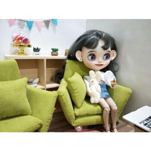 Blythes doll accessories sofa 1/6 fashion Nordic simple modern living room and bedroom versatile sofa single mustard green sofa