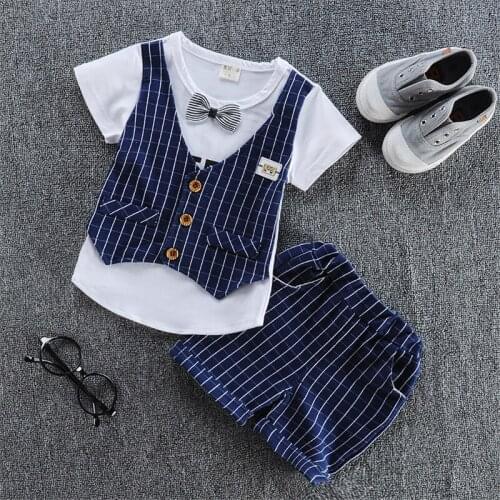 BibiCola summer baby boys clothing sets fashion Bow tie plaid vest +shorts pants infant suit for little boys cotton clothes set