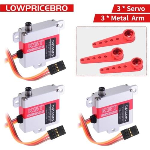 3pcs KST DS135MG Full Metal Steel Gear High Speed Digital Glider Fixed Aileron Servo With Metal Arm