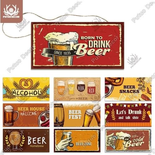 Putuo Decor Beer Plaque Wooden Hanging Signs Gifts Plaque Wood In Bar Door Decoration Pub Club Beach Hanging Wall Decor