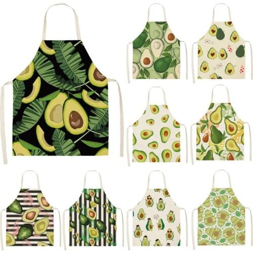Avocado Tropical Print Cotton Linen Apron Kitchen Women Baking Waist Bib Home Cooking Brief Sleeveless Pinafore XHWQ06
