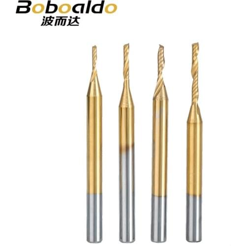 10pc/set 3.175mm TiN Coating Single Flute Spiral Cutter router bit CNC end mill carbide milling cutter Machine Accessories