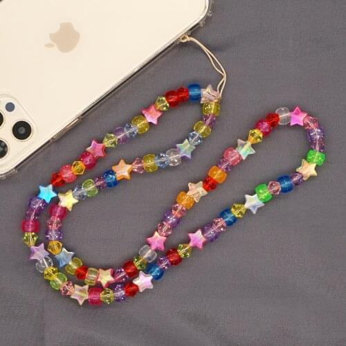 Go2Boho 2021 Phone Charm Beads Lanyard Hangs Mobile On Neck Chain Strap Colorful Star Acrylic Beaded Necklace Telephone Jewelry